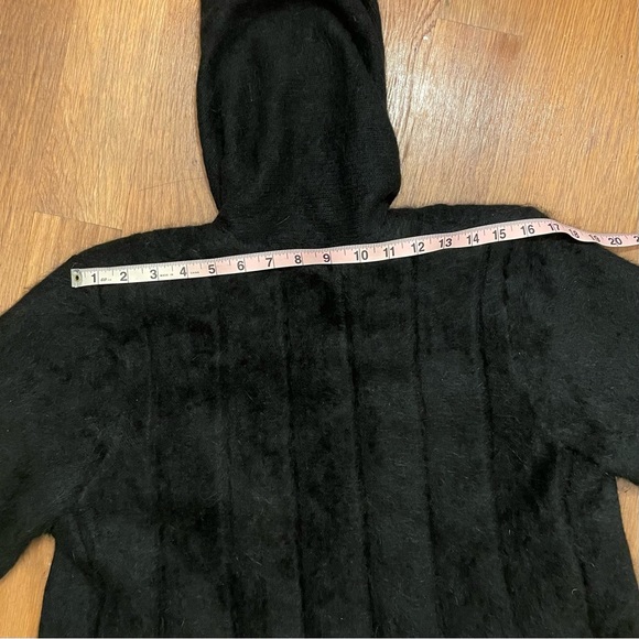 Cozy Black Angora Wool Sweater Coat with Giant Hood and Pockets Very Warm - M - Picture 4 of 12